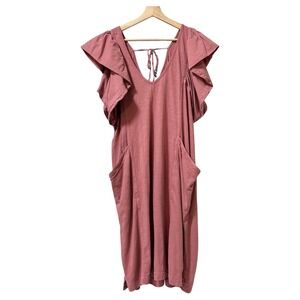 Anthropologie Daily Practice Pink Cotton Ruffle Puffy Boho Nap Dress Women XL